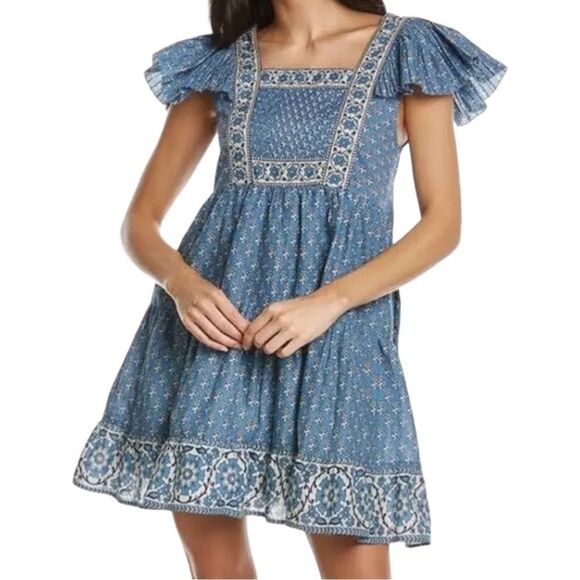 Sea New York Fernanda Tile Print Flutter Sleeve Dress